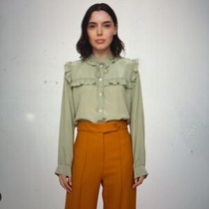 Sea New York ruffle button up green top size 0 XS - silk Sabrina